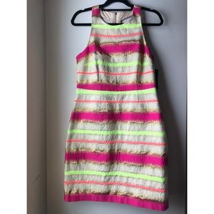 Laundry Exposed Back Metallic Stripped Mini Dress